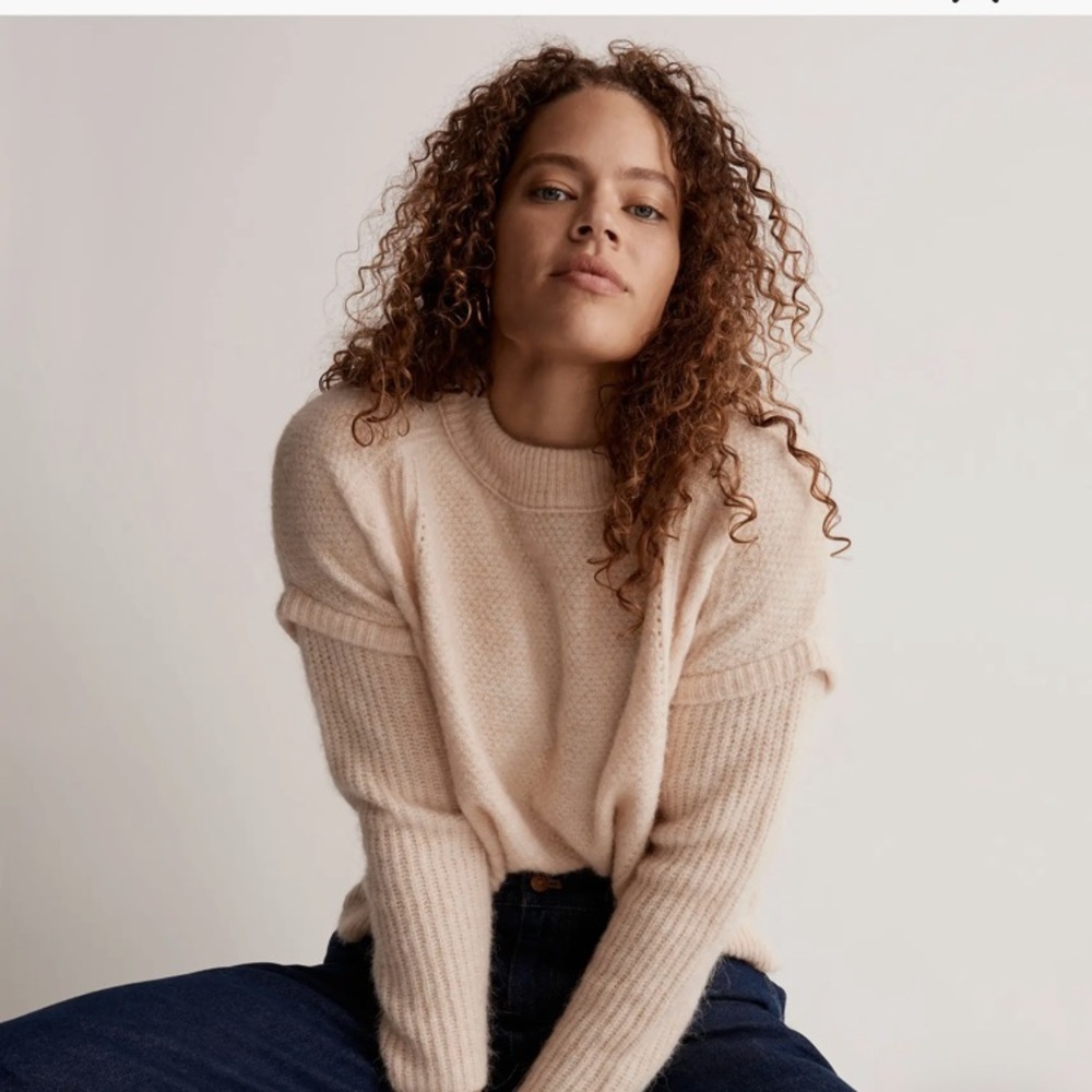 Madewell Plus‎ Cable Havener Pullover Sweater light pink size S Alpaca wool